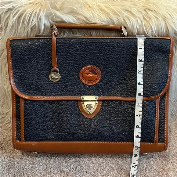 Dooney & Bourke Navy and Tan Pebble Leather Laptop / Briefcase - Picture 14 of 16